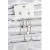 Kalp Model Gümüş Renk Pirinç Sallantılı Kadın Küpe