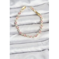 Kare Zirkon Taşlı Gold Renk Kadın Bileklik