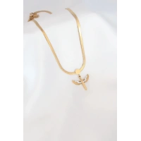 Mikail Figür Zirkon Taş Detay Gold Renk Çelik İtalyan Zincir Kadın Kolye