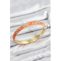 Mineli Pirinç Zirkon Taşlı Turuncu Çiçek Motifli Gold Kadın Kelepçe