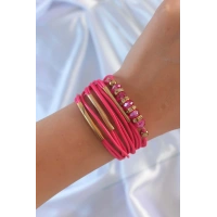 Pembe Renk Zirkon Taşlı Metal Aksesuarlı İpli Çoklu Bileklik