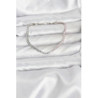 Pembe ve Beyaz Zirkon Taşlı Gümüş Renk Su Yolu Kadın Bileklik