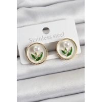 Pirinç Beyaz Mineli Lale Figürlü Sanatsal Portre Model Gold Renk Kadın Küpe