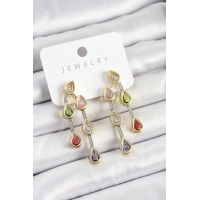 Pirinç Çoklu Damla Model Karşık Zirkon Taşlı Gold Ve Gümüş Renk Kadın Küpe