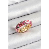 Pirinç Fuşya Mineli Çiçek Motifli Gold Renk Ayarlanabilir Kadın Yüzük