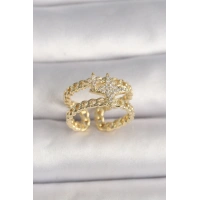 Pirinç Gold Renk 2Li Zincir Zirkon Taşlı Yıldız Figür Kadın Yüzük