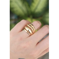 Pirinç Gold Renk Ayarlanabilir Tırtıklı Bombe Yüzük