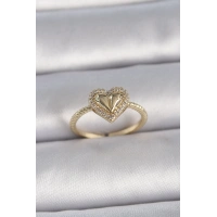 Pirinç Gold Renk Ayarlanabilir Zirkon Taşlı Kalp Model Kadın Yüzük