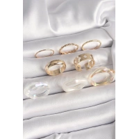 Pirinç Gold Renk Beyaz Akrilik Plastik Modek Kutup Yıldız İşleme Detay Kadın Yüzük Kombini