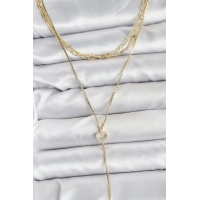 Pirinç Gold Renk Kalp Detaylı 3lü Kombin Y Kadın Kolye