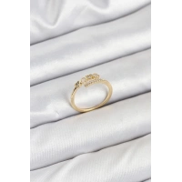 Pirinç Gold Renk Kalpli Detaylı Zirkon Taşlı Kadın Yüzük