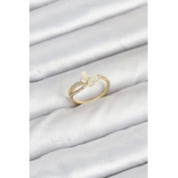 Pirinç Gold Renk Kelebek Zirkon Taşlı Kadın Yüzük