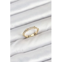 Pirinç Gold Renk Kemik Model Zirkon Taşlı Kadın Yüzük