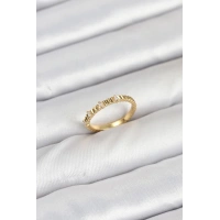 Pirinç Gold Renk Lazer Kesim Kadın Yüzük