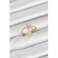 Pirinç Gold Renk Pembe Kelebek Kadın Yüzük