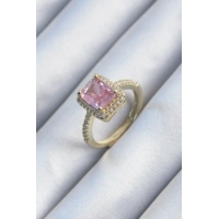 Pirinç Gold Renk Pembe Zirkon Taşlı Kadın Yüzük