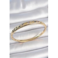 Pirinç Gold Renk Renkli Zirkon Taşlı Hilal Yıldız İşlemeli Kadın Kelepçe