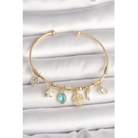 Pirinç Gold Renk Sallantı Zirkon Taş Detaylı Pusula Figür Charm Kadın Bileklik