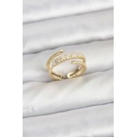 Pirinç Gold Renk Sıralı Baget Zirkon Taşlı Kadın Yüzük