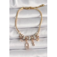 Pirinç Gold Renk Zincir Sallantı Zirkon Taşlı Messika Figür Yıldız Detay Kadın Bileklik