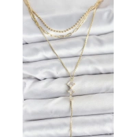 Pirinç Gold Renk Zirkon Taş Detaylı 3lü Kombin Y Kadın Kolye