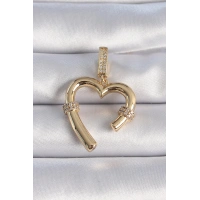 Pirinç Gold Renk Zirkon Taş Detaylı Kalp Figür Ajda Charm