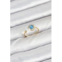 Pirinç Gold Renk Zirkon Taşlı Ay Yıldız Kadın Yüzük