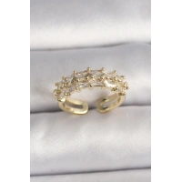 Pirinç Gold Renk Zirkon Taşlı Ayarlanabilir Yüzük