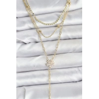 Pirinç Gold Renk Zirkon Taşlı Çiçek Model Detaylı 3lü Kombin Y Kadın Kolye