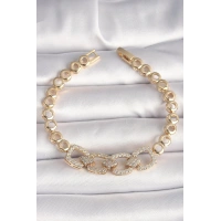 Pirinç Gold Renk Zirkon Taşlı Daire Zincir Model Kadın Bileklik