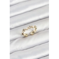 Pirinç Gold Renk Zirkon Taşlı İncili Kadın Yüzük