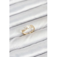 Pirinç Gold Renk Zirkon Taşlı İncili Model Kadın Yüzük