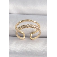 Pirinç Gold Renk Zirkon Taşlı Kadın Yüzük