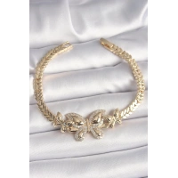 Pirinç Gold Renk Zirkon Taşlı Kelebek Model Kadın Bileklik