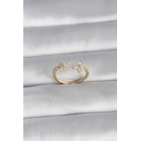 Pirinç Gold Renk Zirkon Taşlı Kelebek Model Kadın Yüzük