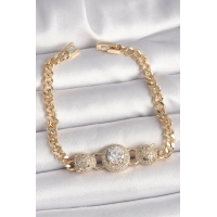 Pirinç Gold Renk Zirkon Taşlı Leopar Figür Zincir Model Kadın Bileklik