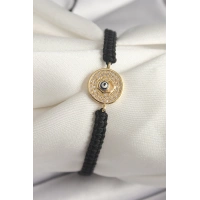 Pirinç Gold Renk Zirkon Taşlı Nazar Boncuk İşleme Makrome Asansörlü Model Kadın Bileklik