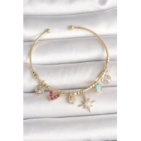 Pirinç Gold Renk Zirkon Taşlı Sallantı Kutup Yıldız Figür İnci Detay Charm Kadın Bileklik