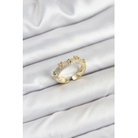 Pirinç Gold Renk Zirkon Taşlı Vintage Kadın Yüzük