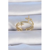 Pirinç Gold Renk Zirkon Taşlı Yıldız Model Kadın Yüzük