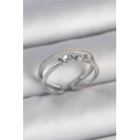 Pirinç Gümüş Renk 2Li Zirkon Taş Detaylı Kelebek Figür Ayarlanabilir Model Kadın Yüzük