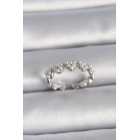 Pirinç Gümüş Renk Ayarlanabilir İncili Kalp Model Kadın Yüzük