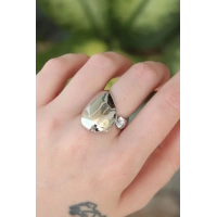 Pirinç Gümüş Renk Ayarlanabilir İri Bombeli Yüzük