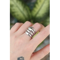 Pirinç Gümüş Renk Ayarlanabilir Tırtıklı Bombe Yüzük