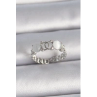 Pirinç Gümüş Renk Ayarlanabilir Zirkon Taşlı Beyaz Mineli Birleşik Halka Model Kadın Yüzük