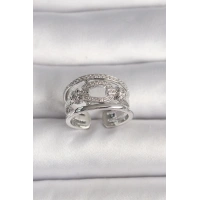 Pirinç Gümüş Renk Ayarlanabilir Zirkon Taşlı Gemici Düğüm Model Kadın Yüzük