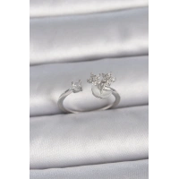 Pirinç Gümüş Renk Ayarlanabilir Zirkon Taşlı Yıldız Model Kadın Yüzük