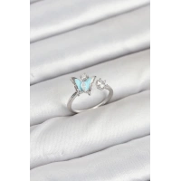 Pirinç Gümüş Renk Kelebek Model Kadın Yüzük