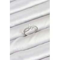 Pirinç Gümüş Renk Kelebek Zirkon Taşlı Kadın Yüzük