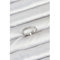 Pirinç Gümüş Renk Kemik Model Zirkon Taşlı Kadın Yüzük